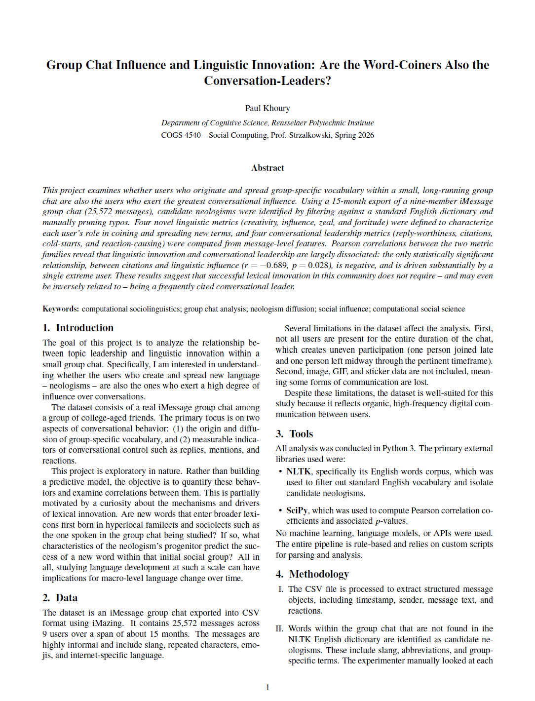 Group Chat Influence and Linguistic Innovation: Are the Word-Coiners Also the Conversation-Leaders?