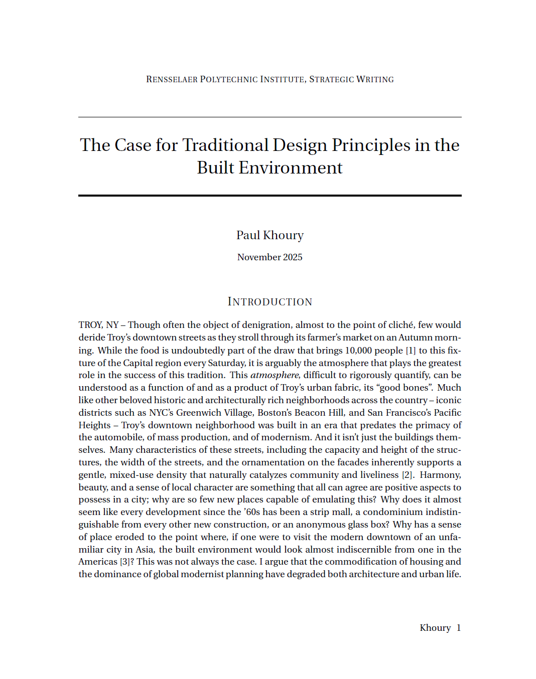 The Case for Traditional Design Principles in the Built Environment